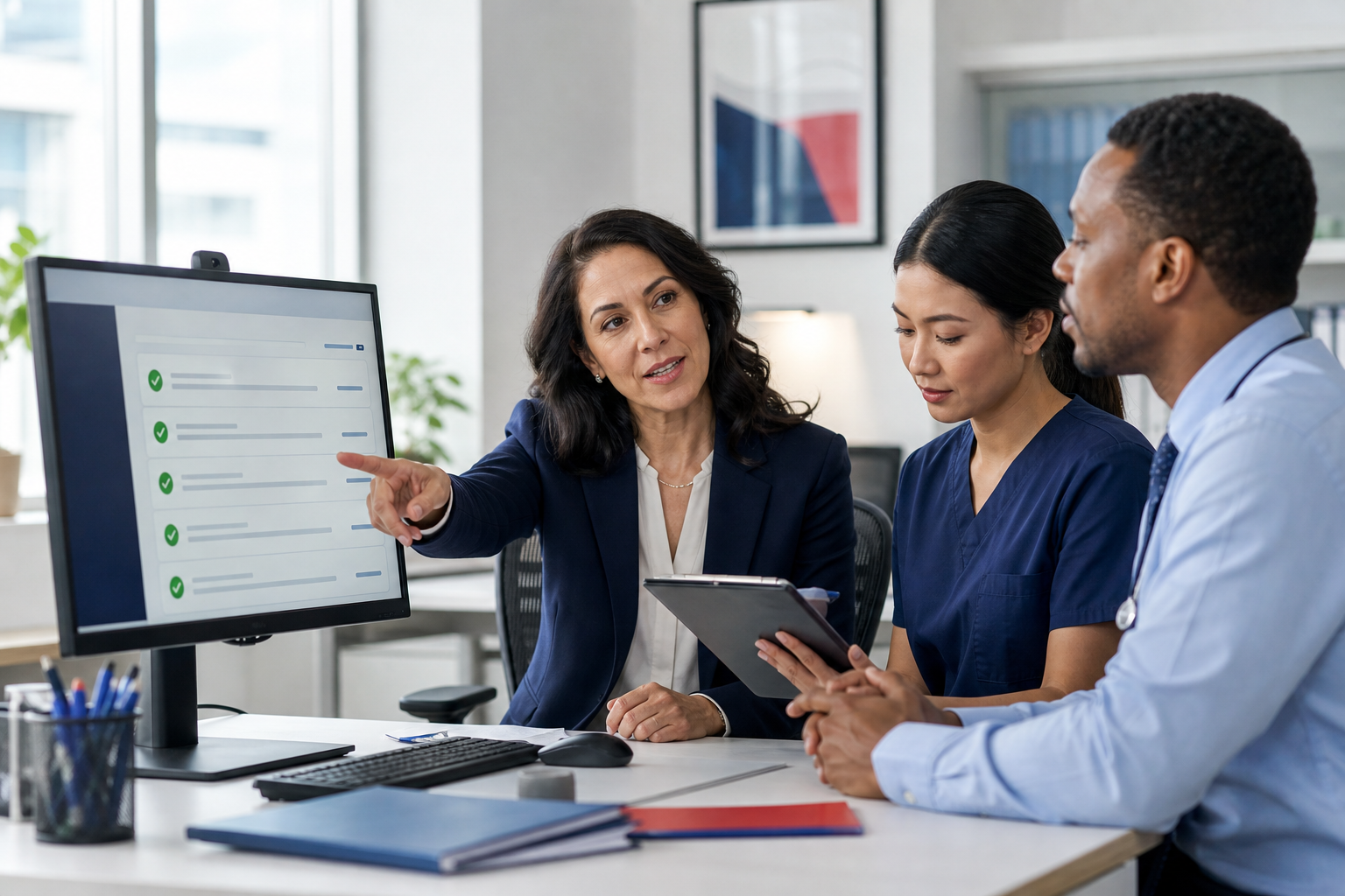 Medical staff office team speeding up provider credentialing with a digital checklist