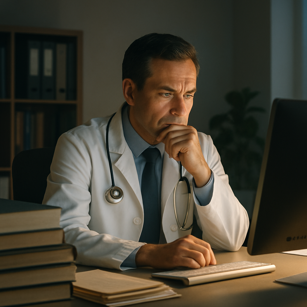 Healthcare leadership team reviewing workforce data on a tablet, illustrating modern workforce strategy, collaboration, and technology in healthcare.
