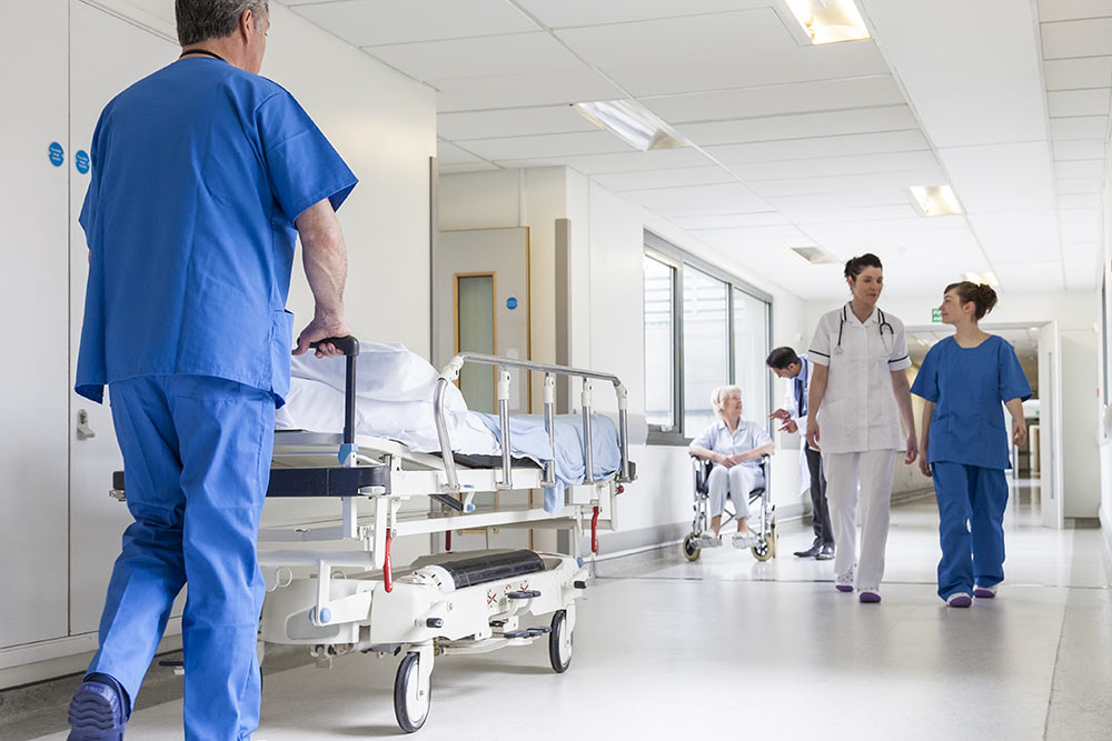 Nurses walking in hospital corridor
